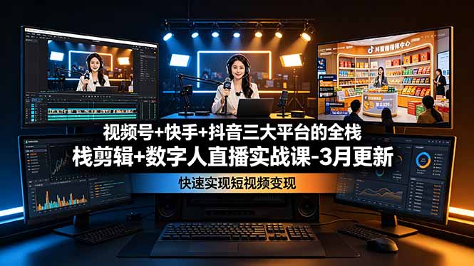 视频号+快手+抖音三大平台的全栈剪辑+数字人直播实战课-3月更新：快速实现短视频变现-海之城短剧项目