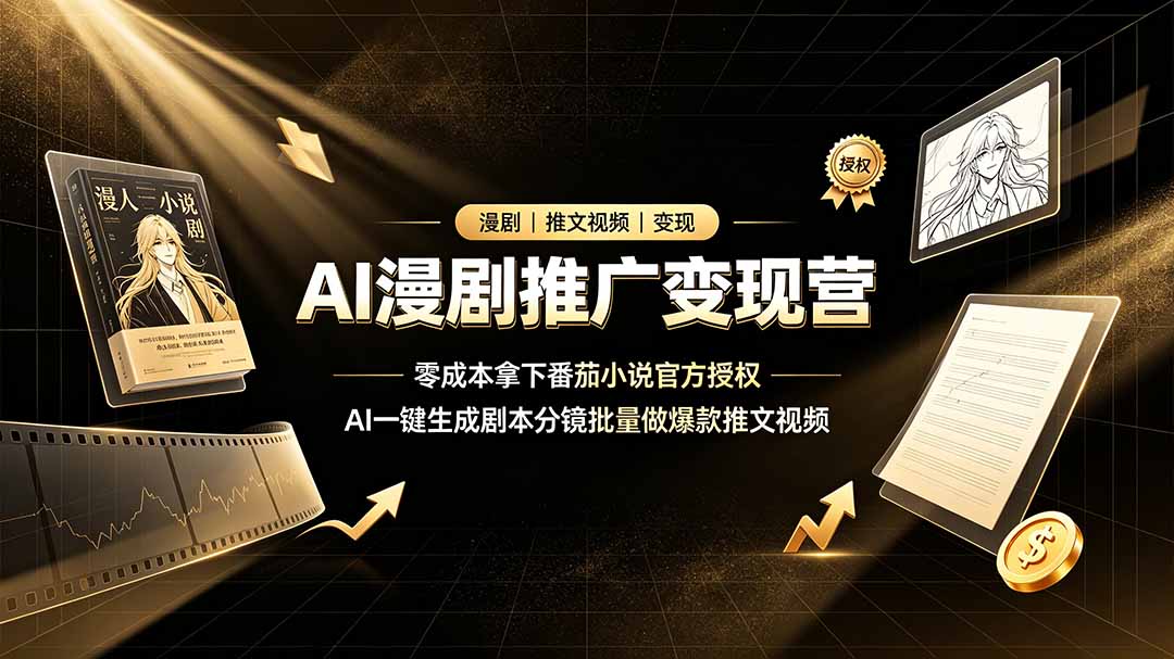 AI漫剧推广变现营，零成本拿下番茄小说官方授权，AI一键生成剧本分镜批量做爆款推文视频-海之城短剧项目