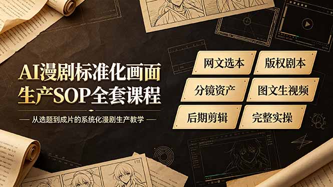 AI漫剧标准化画面生产SOP全套课程，网文选本版权剧本分镜资产全覆盖，图文生视频后期剪辑完整实操教学-海之城短剧项目