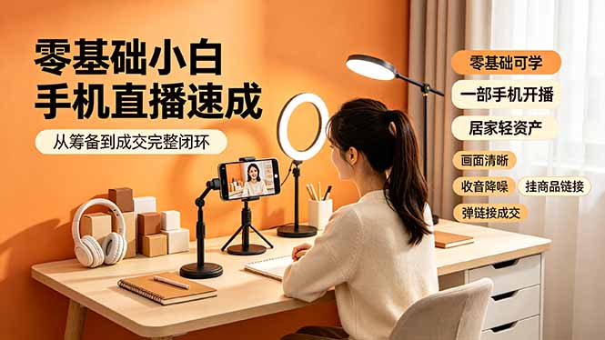 零基础小白手机直播速成，从筹备到成交完整闭环，适配苹果安卓系统，解决杂音卡顿留人难问题-海之城短剧项目
