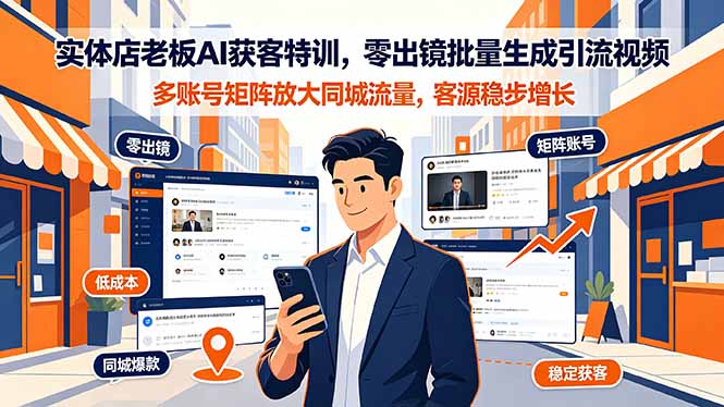 实体店老板AI获客特训，零出镜批量生成引流视频，多账号矩阵放大同城流量，客源稳步增长-海之城短剧项目