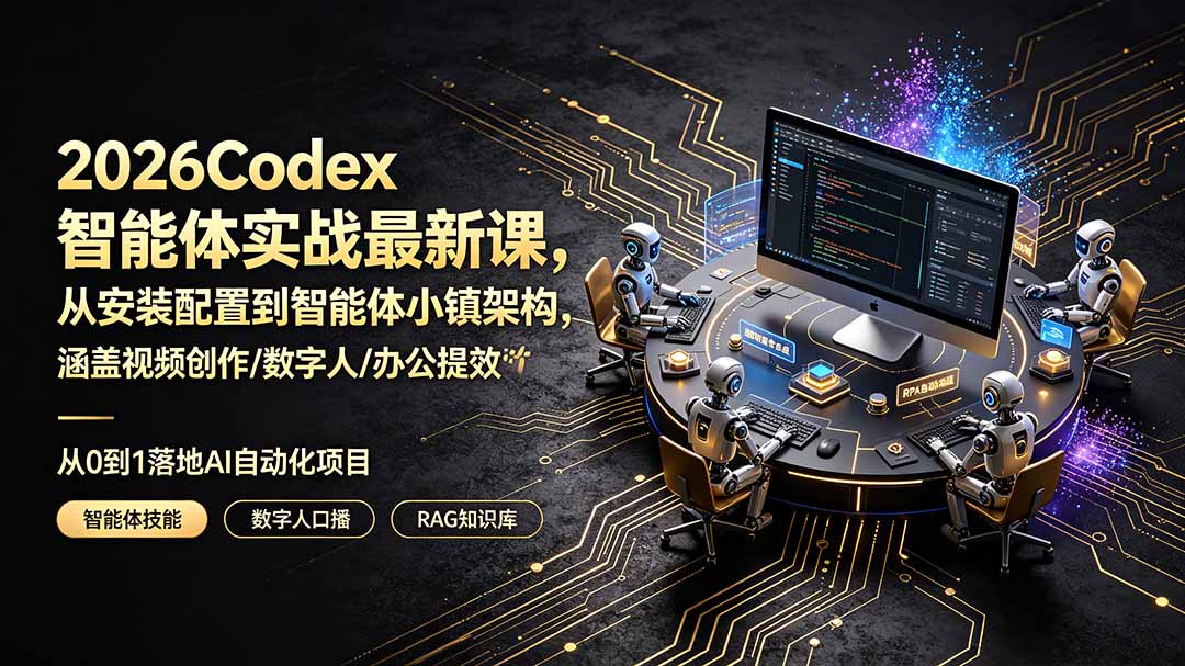 2026Codex智能体实战最新课，从安装配置到智能体小镇架构，涵盖视频创作/数字人/办公提效全技能-海之城短剧项目