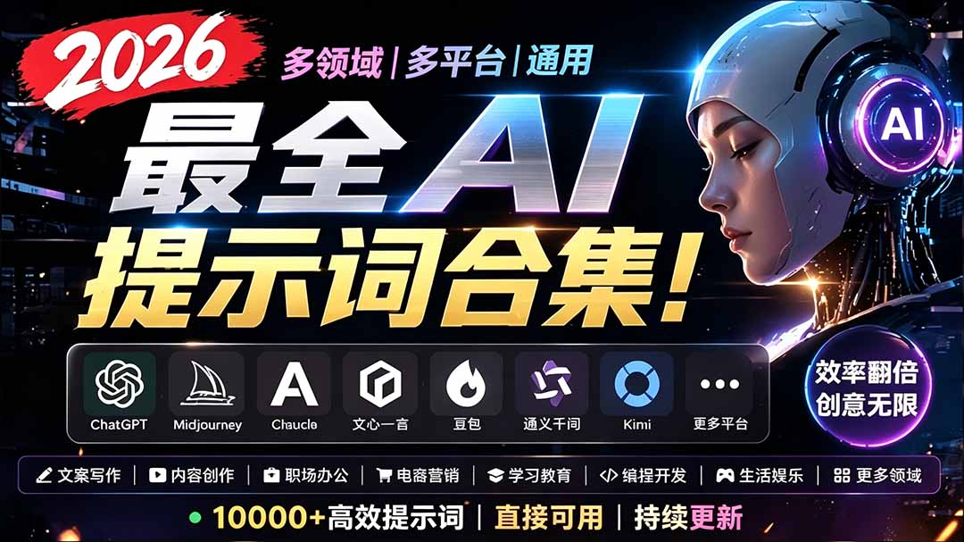 2026最全AI提示词合集！多领域多平台通用，涵盖AI绘画、电商主图、爆款文案，脚本创作等-海之城短剧项目