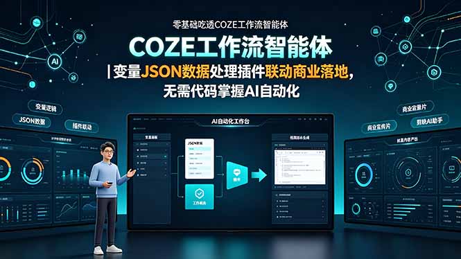 零基础吃透COZE工作流智能体｜变量JSON数据处理插件联动商业落地，无需代码掌握AI自动化-海之城短剧项目