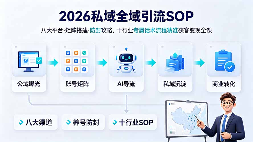 2026私域全域引流SOP｜八大平台·矩阵搭建·防封攻略，十行业专属话术流程精准获客变现全课-海之城短剧项目