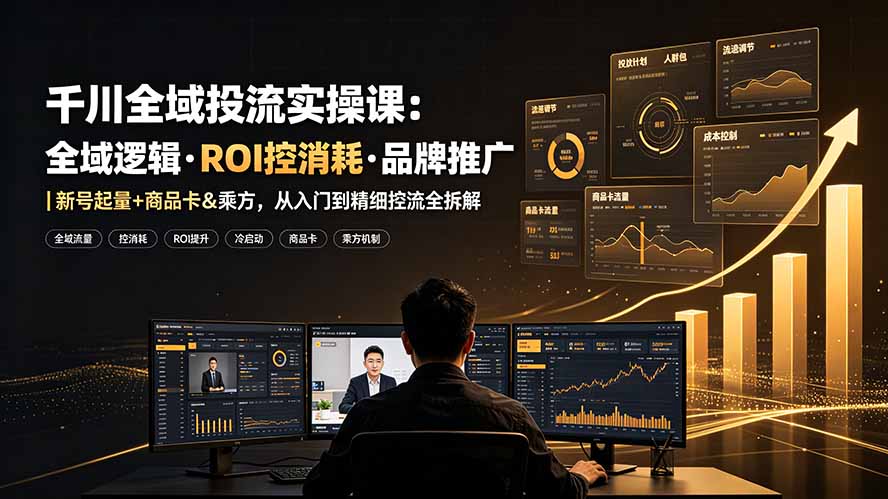 千川全域投流实操课：全域逻辑·ROI控消耗·品牌推广｜新号起量+商品卡&乘方，从入门到精细控流全拆解-海之城短剧项目