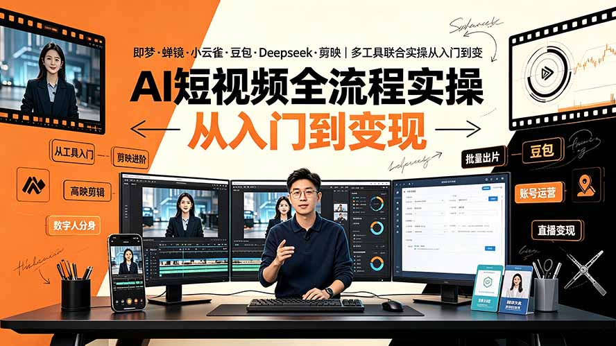 AI短视频全流程实操：即梦·蝉镜·小云雀·豆包·Deepseek·剪映｜多工具联合实操从入门到变现-海之城短剧项目