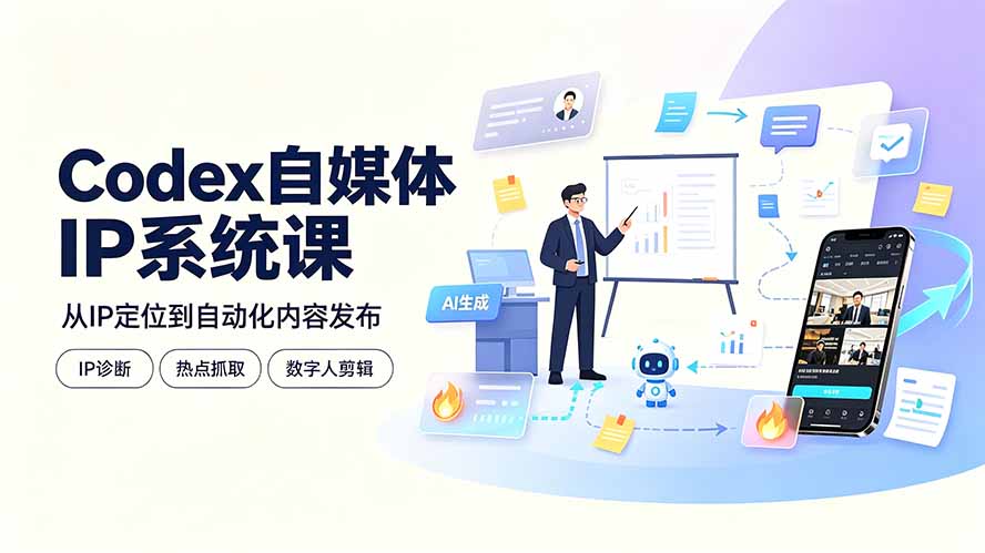 Codex自媒体IP系统课：IP诊断/热点抓取/IP蒸馏 Skill，爆款复刻数字人多平台自动发布教程-海之城短剧项目