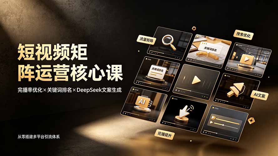 短视频矩阵运营核心课：完播率优化×关键词排名×DeepSeek文案生成，从零搭建多平台引流体系-海之城短剧项目