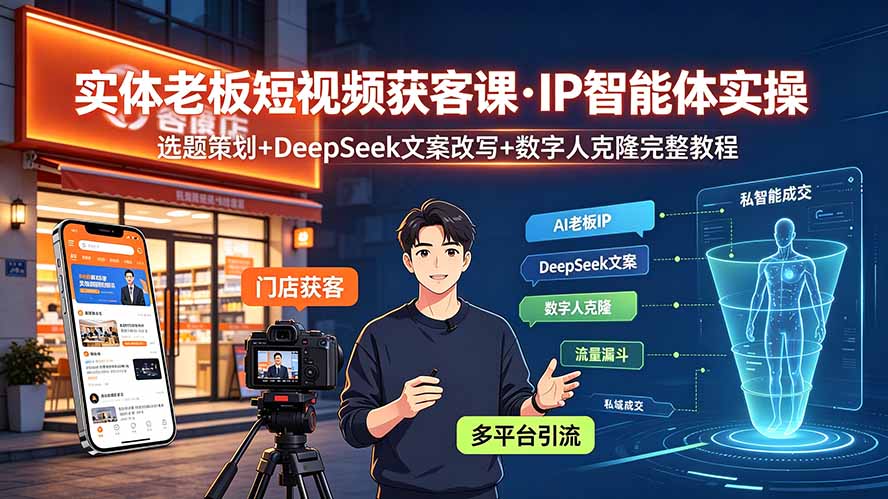 实体老板短视频获客课·IP智能体实操｜选题策划+DeepSeek文案改写+数字人克隆完整教程-海之城短剧项目