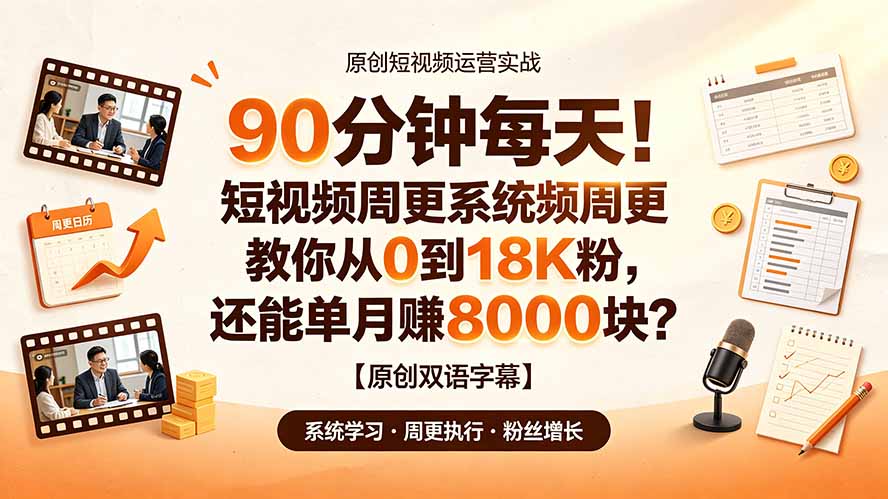 90 分钟每天！短视频周更系统教你从 0 到 18K 粉，还能单月赚 8000 块？【原创双语字幕】-海之城短剧项目