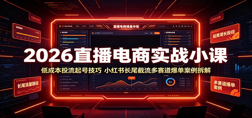 2026直播电商实战小课：低成本投流起号技巧，小红书长尾截流多赛道爆单案例拆解-海之城短剧项目