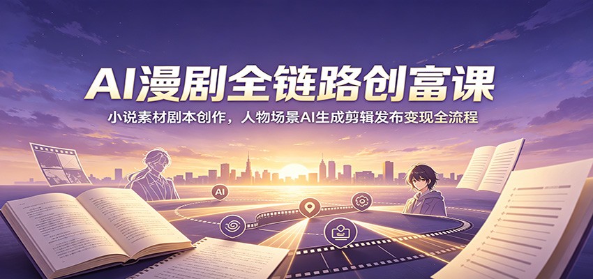AI漫剧全链路创富课：小说素材剧本创作，人物场景AI生成剪辑发布变现全流程-海之城短剧项目