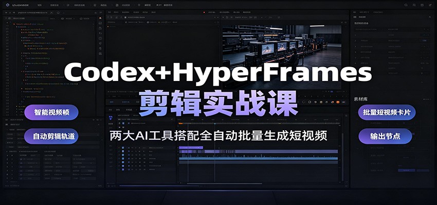 Codex+HyperFrames剪辑实战课：两大AI工具搭配全自动批量生成短视频-海之城短剧项目