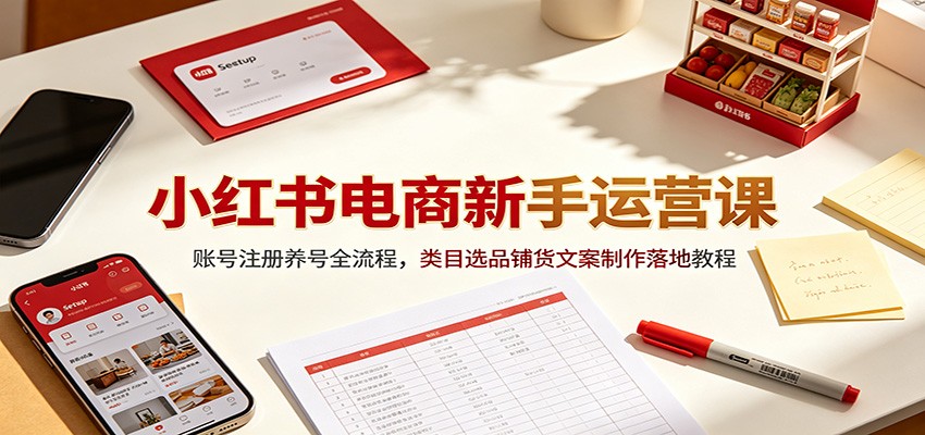 小红书电商新手运营课：账号注册养号全流程，类目选品铺货文案制作落地教程-海之城短剧项目