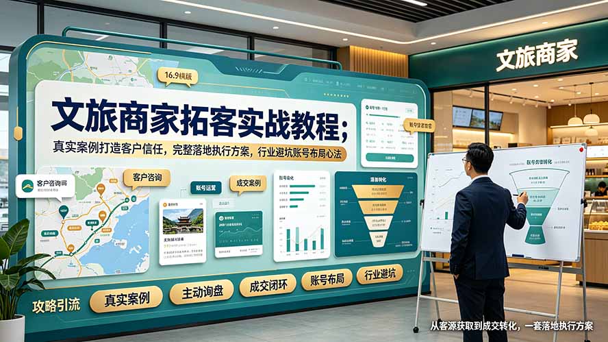 文旅商家拓客实战教程；真实案例打造客户信任，完整落地执行方案，行业避坑账号布局心法-海之城短剧项目