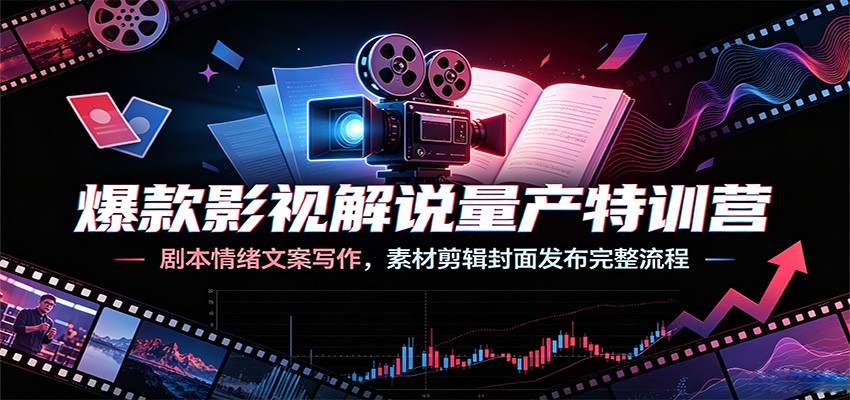 爆款影视解说量产特训营：剧本情绪文案写作，素材剪辑封面发布完整流程-海之城短剧项目