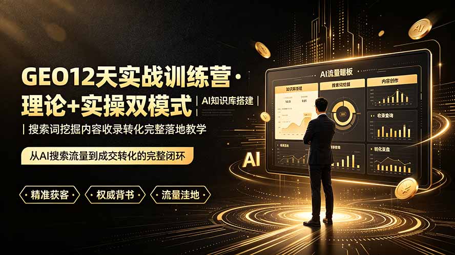 GEO12天实战训练营·理论+实操双模式｜AI知识库搭建｜搜索词挖掘内容收录转化完整落地教学-海之城短剧项目