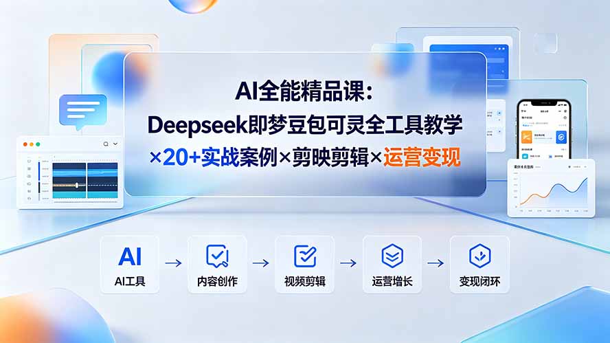 AI全能精品课：Deepseek即梦豆包可灵全工具教学×20+实战案例×剪映剪辑×运营变现-海之城短剧项目
