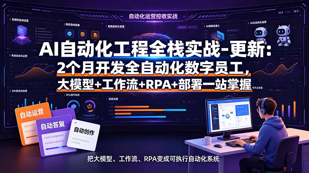 AI自动化工程全栈实战-更新：2个月开发全自动化数字员工，大模型+工作流+RPA+部署一站式掌握-海之城短剧项目