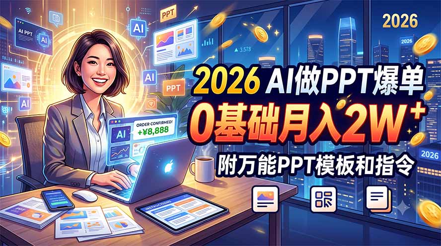 2026 AI做PPT爆单，0基础月入2W，附万能PPT模板和指令-海之城短剧项目