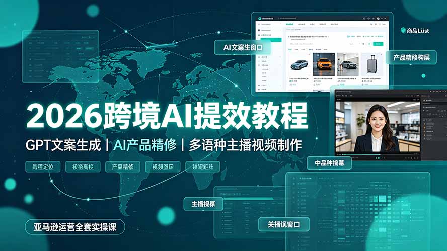 2026跨境AI提效教程·GPT文案生成｜AI产品精修｜多语种主播视频制作，亚马逊运营全套实操课-海之城短剧项目