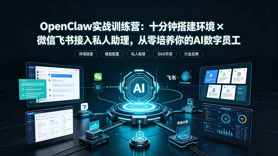 OpenClaw实战特训营：十分钟搭建环境×微信飞书接入私人助理，从零培养你的AI数字员工-海之城短剧项目
