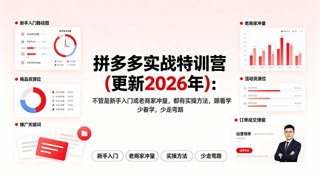 拼多多实战特训营(更新2026年)：不管是新手入门或老商家冲量，都有实操方法，跟着学，少走弯路-海之城短剧项目
