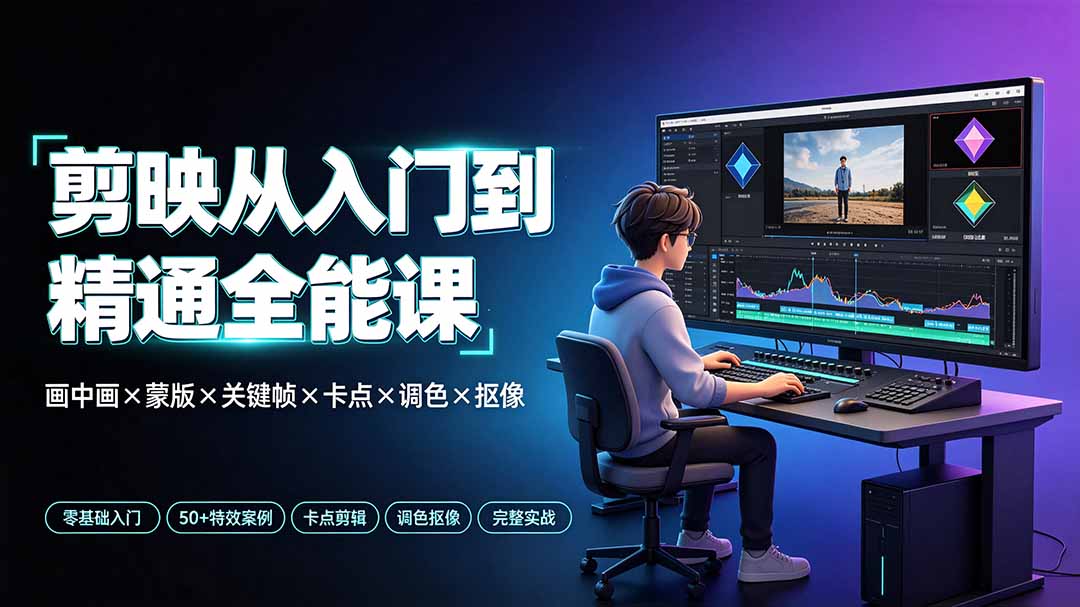 剪映从入门到精通全能课：画中画×蒙版×关键帧×卡点×调色×抠像，一站式掌握剪辑核心技能-海之城短剧项目