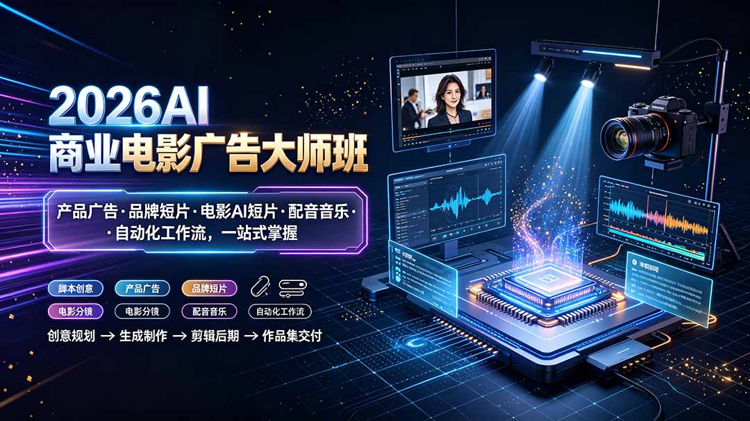2026AI商业电影广告大师班：产品广告·品牌短片·电影AI短片·配音音乐·自动化工作流，一站式掌握-海之城短剧项目