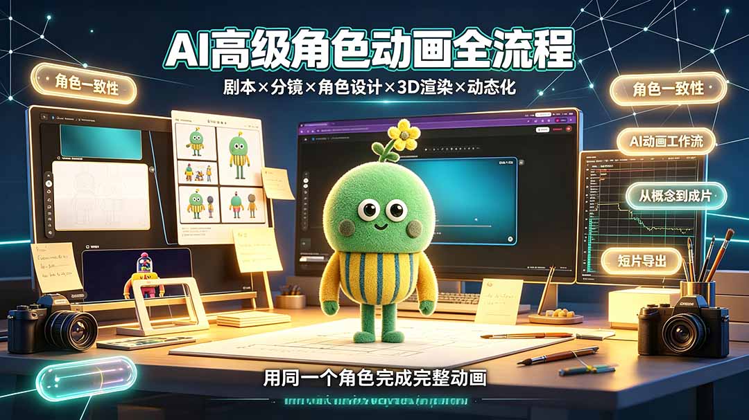 AI高级角色动画全流程：剧本×分镜×角色设计×3D渲染×动态化，从概念到成片一站式教学-海之城短剧项目