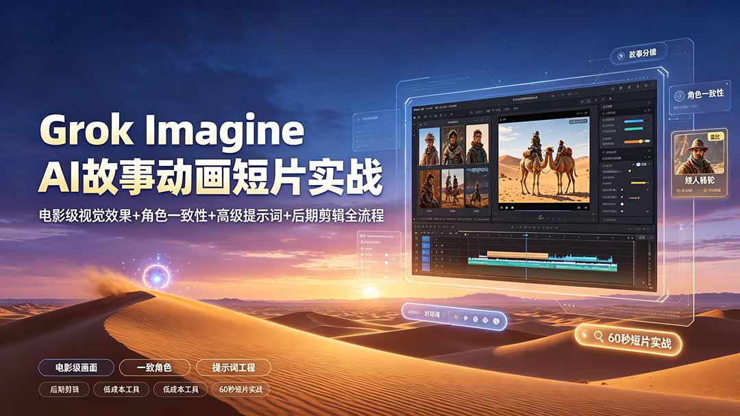 Grok Imagine AI故事动画短片实战：电影级视觉效果+角色一致性+高级提示词+后期剪辑全流程-海之城短剧项目