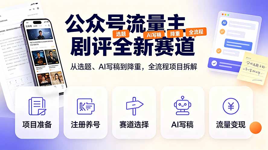 公众号流量主剧评全新赛道，从选题、AI写稿到降重，全流程项目拆解-海之城短剧项目