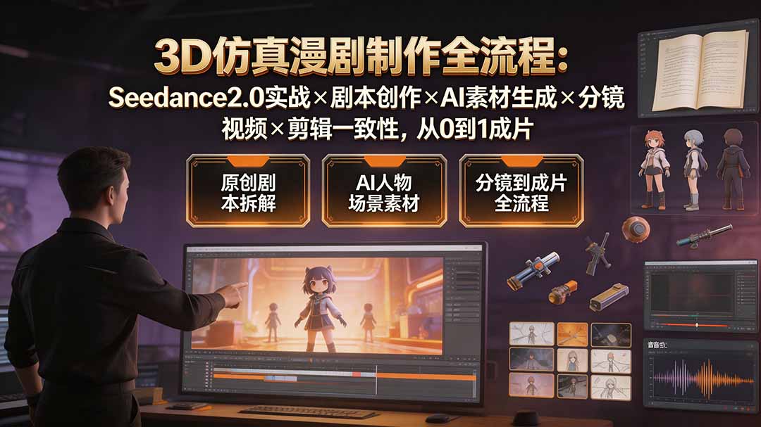 3D仿真漫剧制作全流程：Seedance2.0实战×剧本创作×AI素材生成×分镜视频×剪辑一致性，从0到1成片-海之城短剧项目