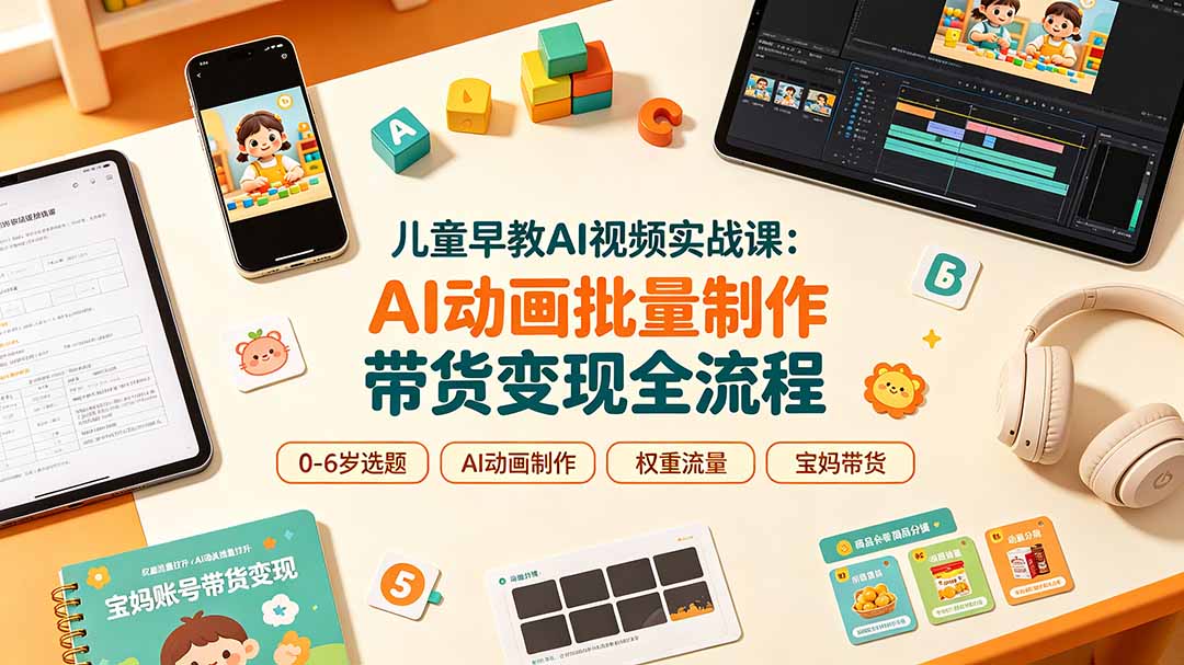 儿童早教AI视频实战课：0-6岁认知选题｜AI动画批量制作｜权重流量拉升｜宝妈账号带货变现全流程-海之城短剧项目