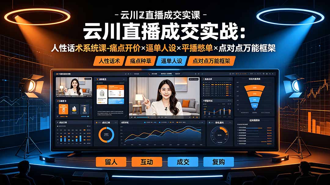 云川直播成交实战：人性话术系统课-痛点种草×塑品开价×逼单人设×平播憋单×点对点万能框架-海之城短剧项目