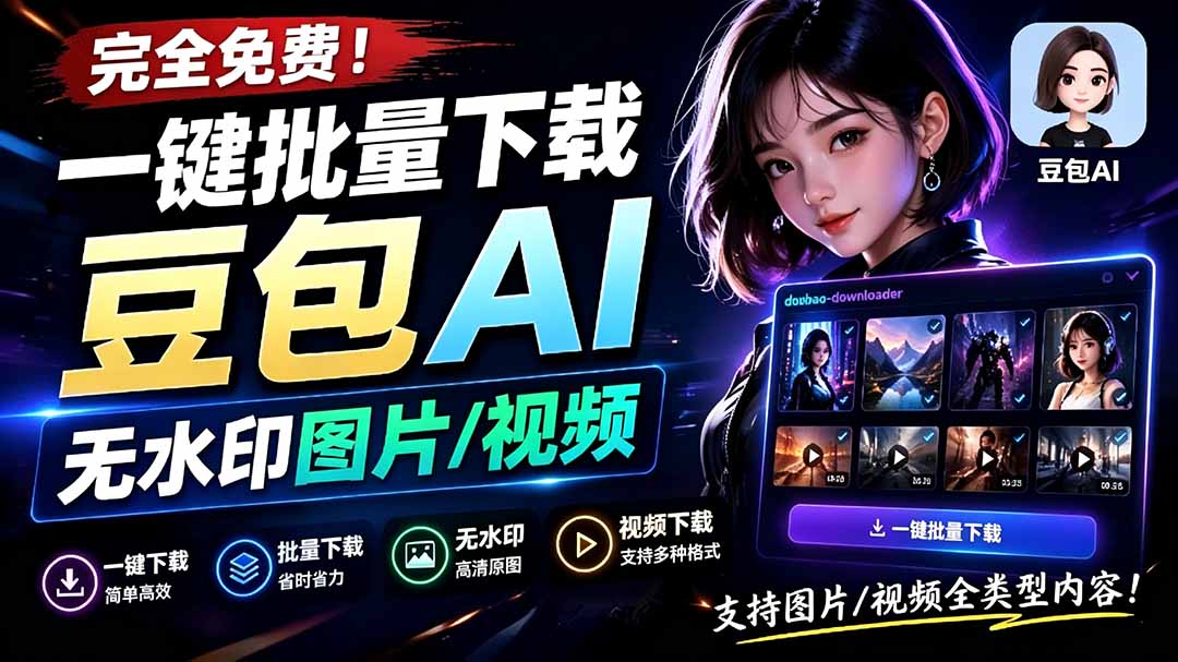 Github最新发布！一键批量下载豆包AI无水印图片/视频，简单易用，自动解析提示词，doubao-downloader-海之城短剧项目