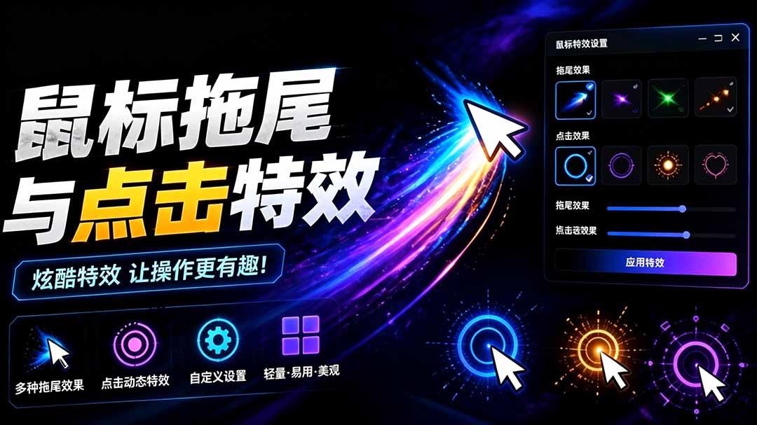 Windows特效小工具！一键给你的鼠标添加拖尾与点击动态特效，吾爱出品，免费使用 Mouse Trail-海之城短剧项目