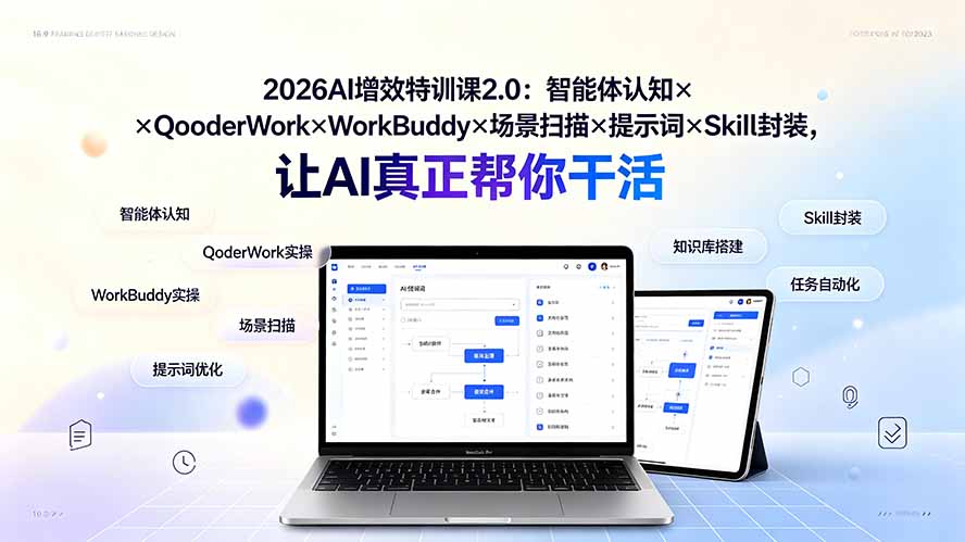 2026AI增效特训课2.0：智能体认知×QoderWork×WorkBuddy×场景扫描×提示词×Skill封装，让AI真正帮你干活-海之城短剧项目