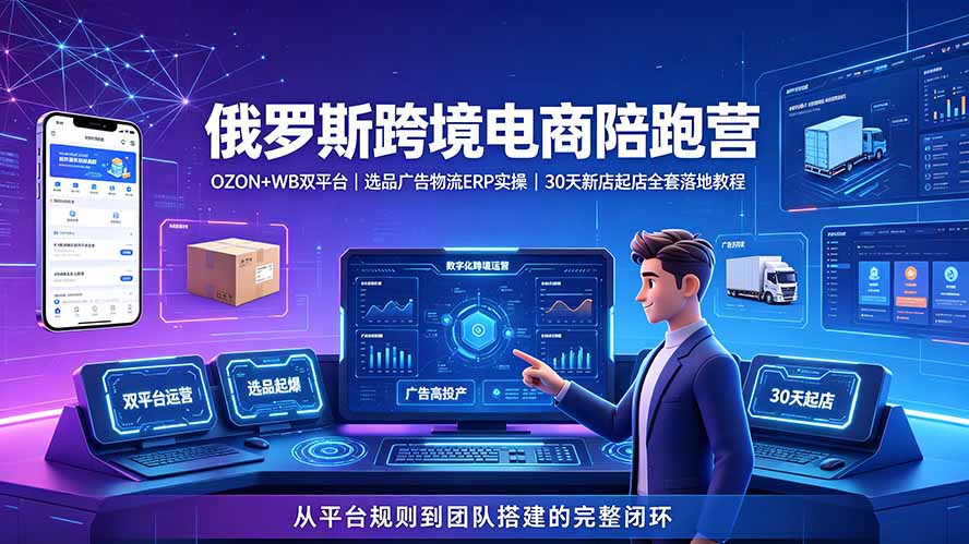 2026俄罗斯跨境电商陪跑营：OZON+WB双平台｜选品广告物流ERP实操｜30天新店起店全套落地教程-海之城短剧项目