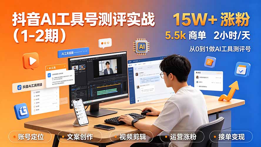 抖音AI工具号测评实战：单号涨粉15W+×商单5.5k×伙伴计划×普通人可复制，每天2小时长期可持续-海之城短剧项目