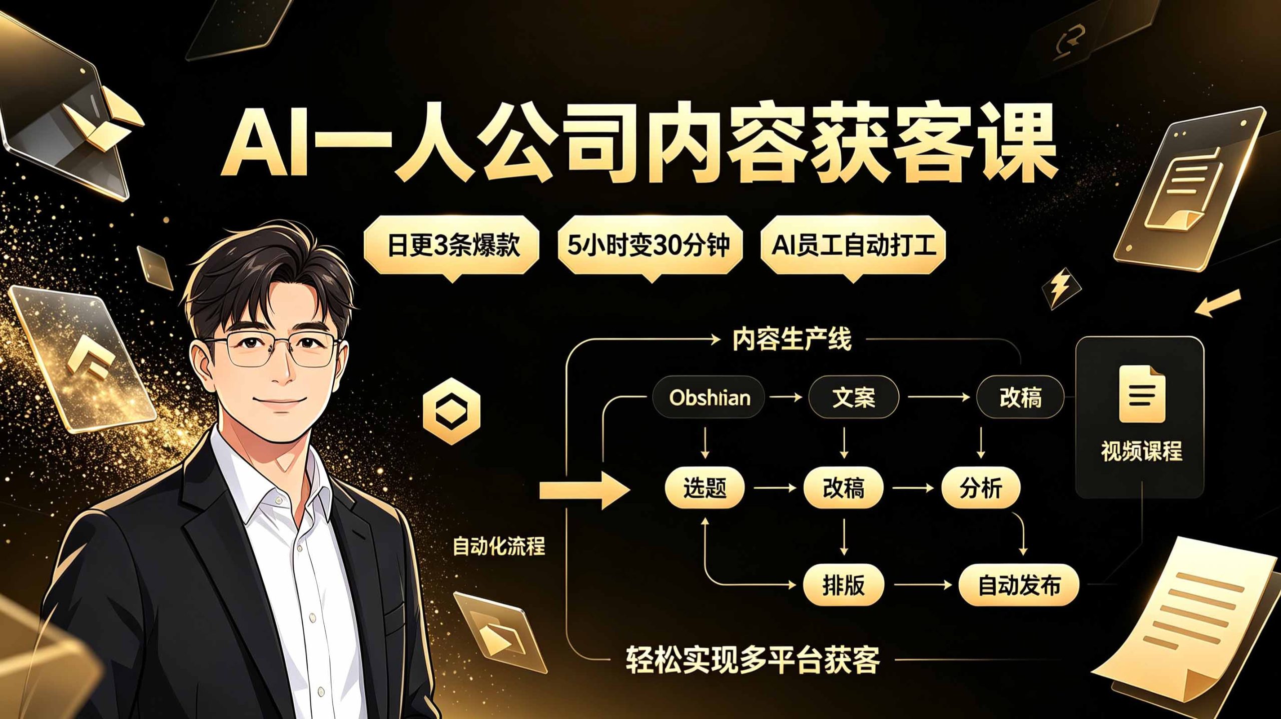 AI一人公司内容获客课：日更3条爆款×5小时变30分钟×AI员工自动打工，轻松实现多平台获客-海之城短剧项目