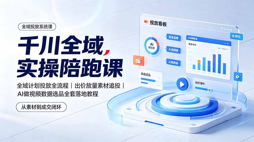 千川全域实操陪跑课：全域计划投放全流程｜出价放量素材追投｜AI做视频数据选品全套落地教程-海之城短剧项目