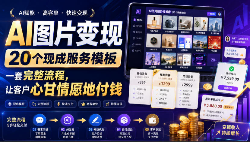 AI图片变现，20个现成服务模板，一套完整流程，让客户心甘情愿地付钱【原创双语字幕】-海之城短剧项目