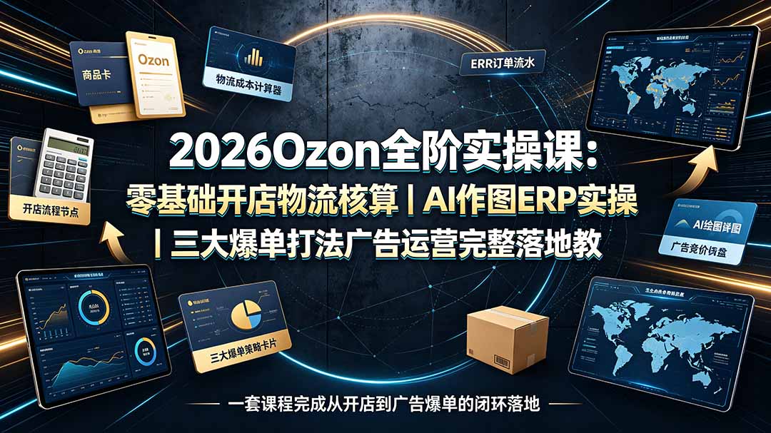 2026Ozon全阶实操课：零基础开店物流核算｜AI作图ERP实操｜三大爆单打法广告运营完整落地教程-海之城短剧项目