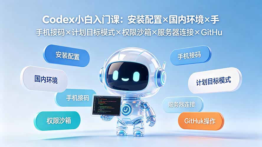 Codex小白入门课：安装配置×国内环境×手机接码×计划目标模式×权限沙箱×服务器连接×GitHub操作-海之城短剧项目