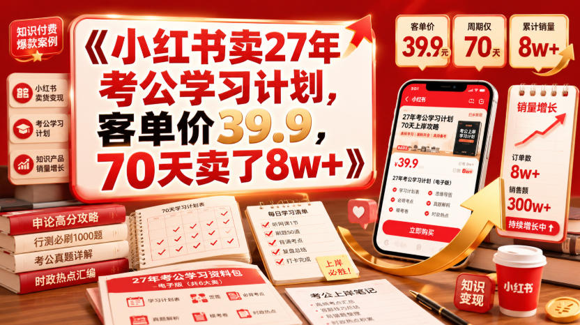 小红书卖27年考公学习计划，客单价39.9，70天卖了8w+！-海之城短剧项目