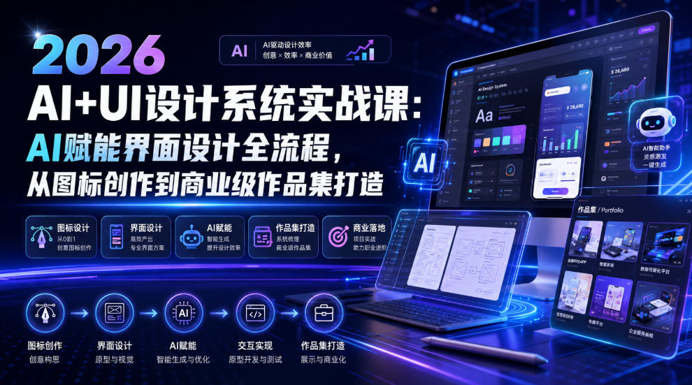 2026 AI+UI设计系统实战课：AI赋能界面设计全流程，从图标创作到商业级作品集打造-海之城短剧项目