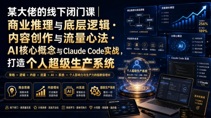 某大佬的线下闭门课｜商业推理与底层逻辑・内容创作与流量心法・AI核心概念与Claude Code实战，打造个人超级生产系统【录音+图片】-海之城短剧项目