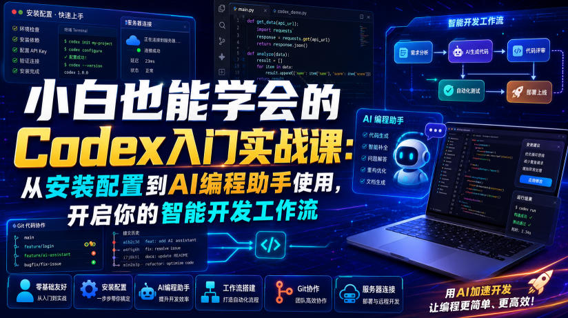 小白也能学会的Codex入门实战课：从安装配置到AI编程助手使用，开启你的智能开发工作流-海之城短剧项目